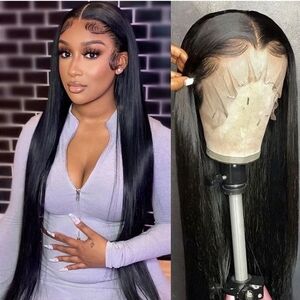 180 Density HD Transparent Lace Front Wigs Human Hair Silky Straight 13x6